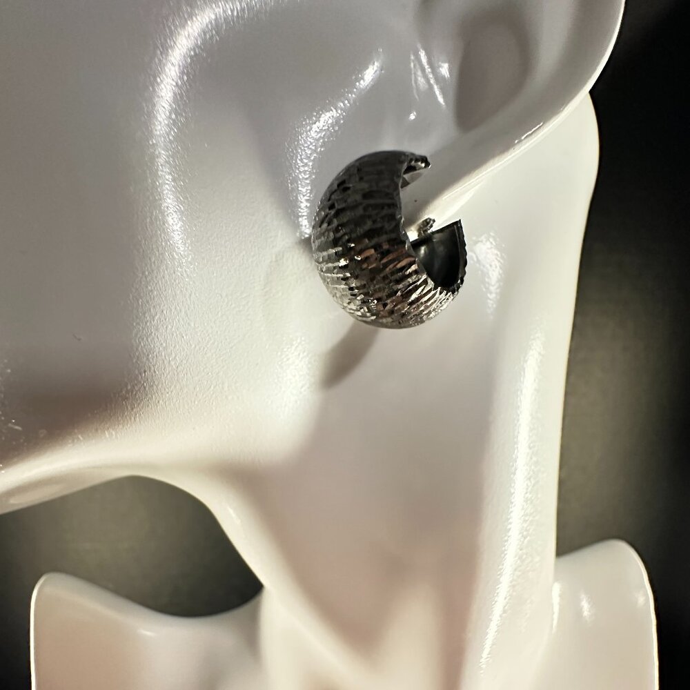 JCM 925 Sterling Silver Textured Hoop Earrings + Bonus Replacement single